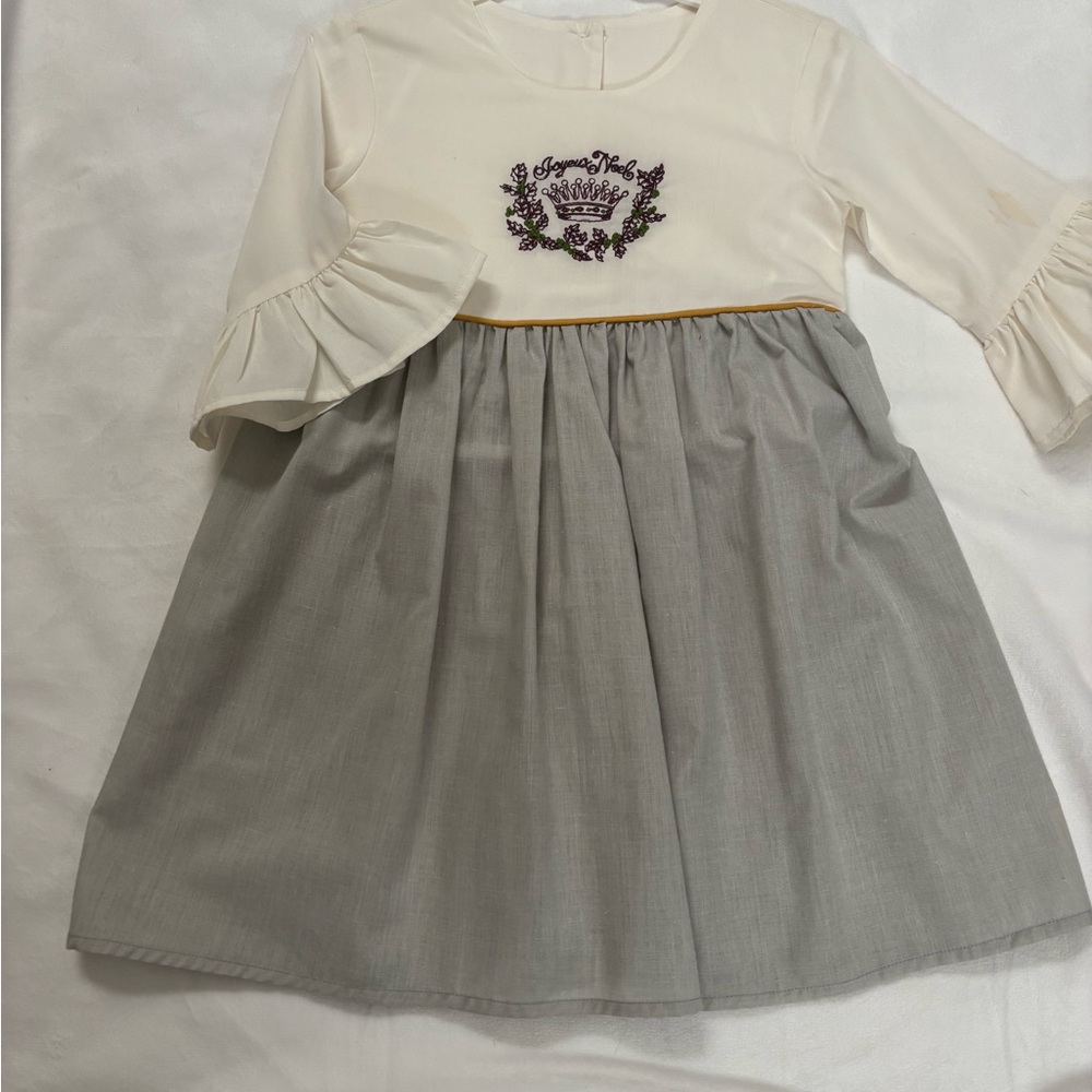 Elegant Cream and Gray Kids Dress